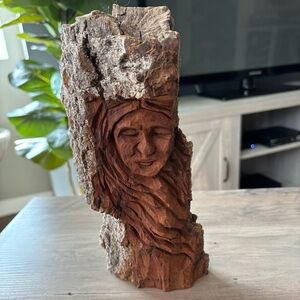 Rare Hand Carved Female Wood Spirit Wall Art. One Of A Kind. Mint Condition.